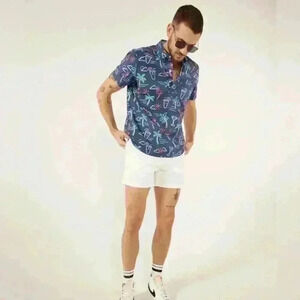 Chubbies The Weekend Has Arrived Neon Lights Flamingo Hawaiian Shirt Mens M